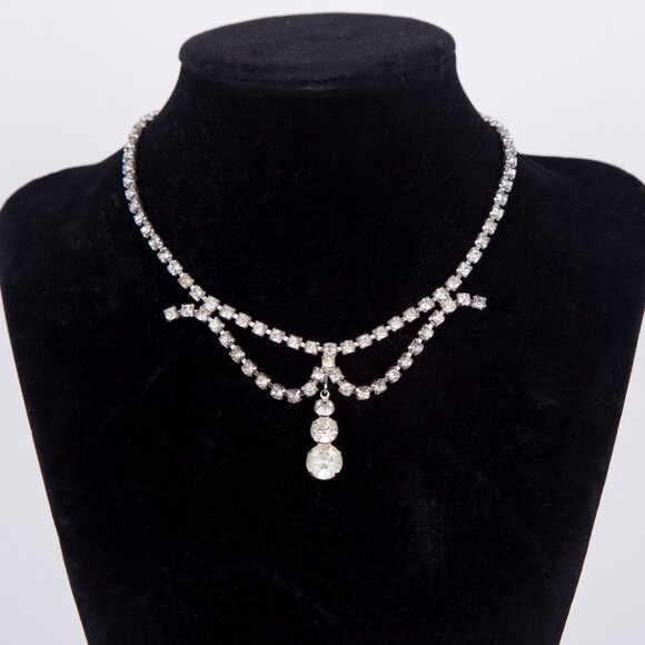 VINTAGE ART DECO 1940's STYLE RHINESTONE TEARDROP STONE NECKLACE - Picture 1 of 9